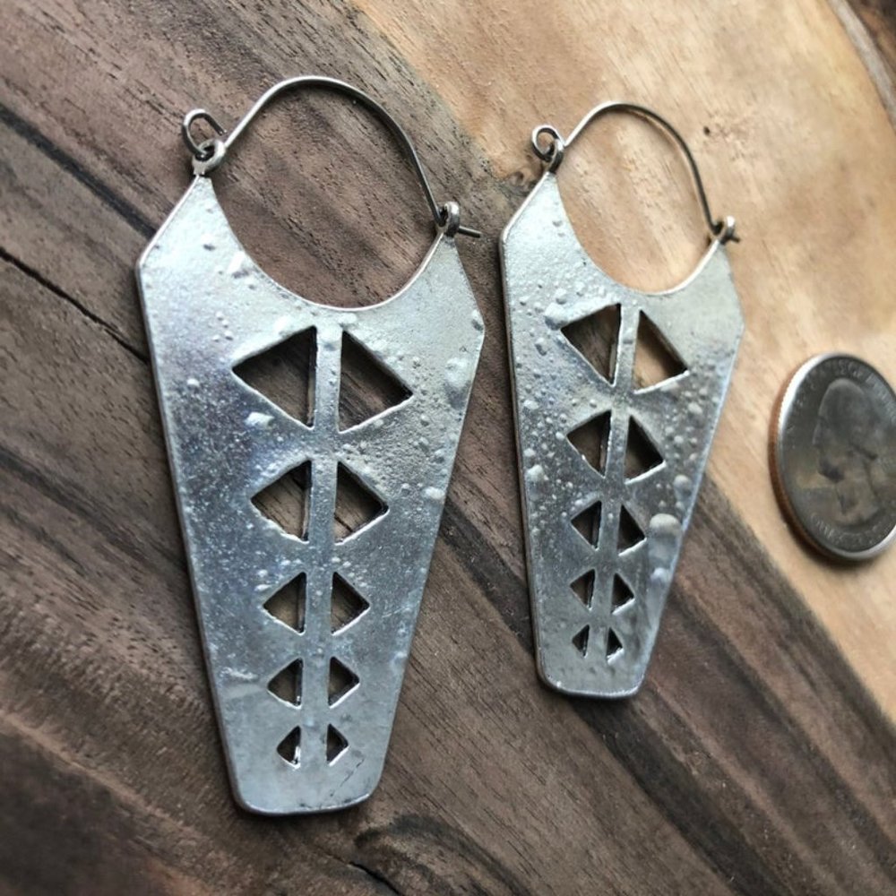 Wood and Teal Avant-Gard Hanging Earrings